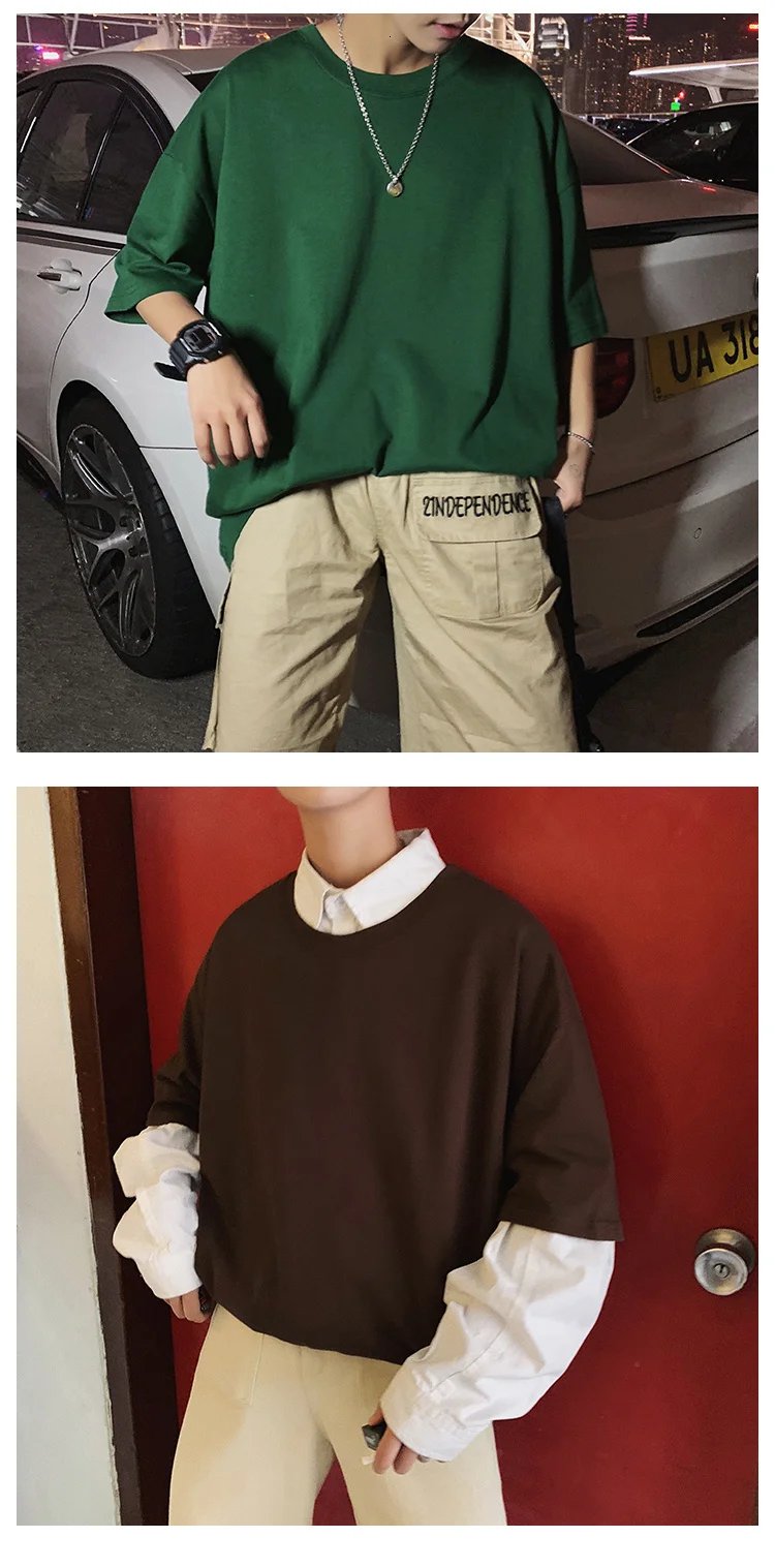 ExtFine 210GSM 100% Cotton T-shirts For Men 2023 Oversized Basic T Shirt Drop-Shoulder Tshirt Streetwear Tops Tee K2Y