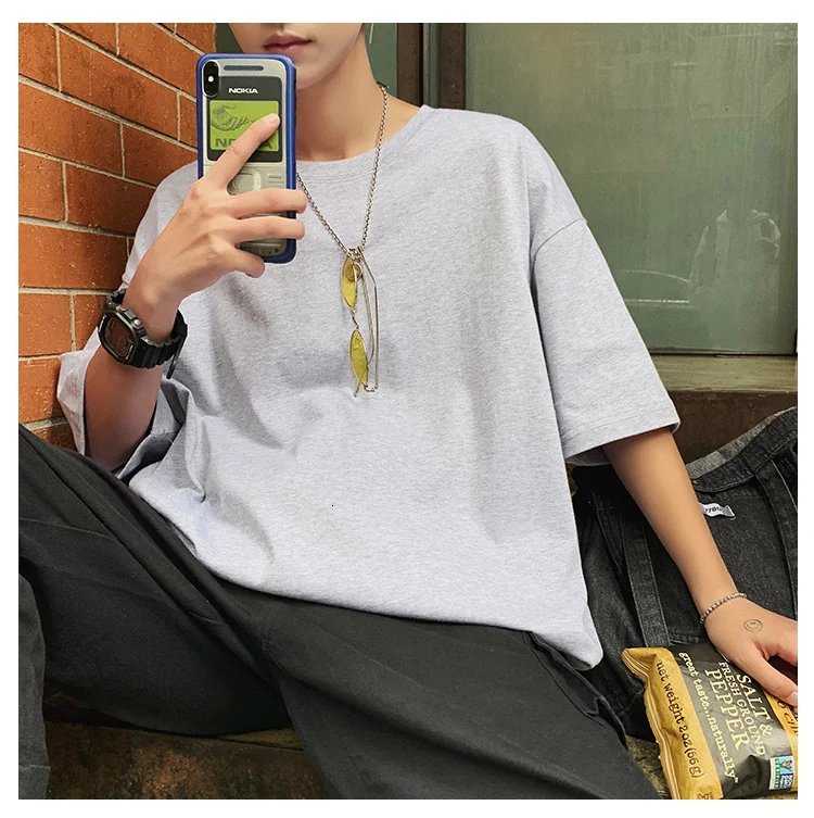 ExtFine 210GSM 100% Cotton T-shirts For Men 2023 Oversized Basic T Shirt Drop-Shoulder Tshirt Streetwear Tops Tee K2Y