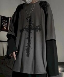 T-shirt for Men Summer Cross of Thorns Suitcase Men's T-shirts Long-sleeved Dark Hip-hop Men's oversize t-shirt Y2k T Shirt Tops
