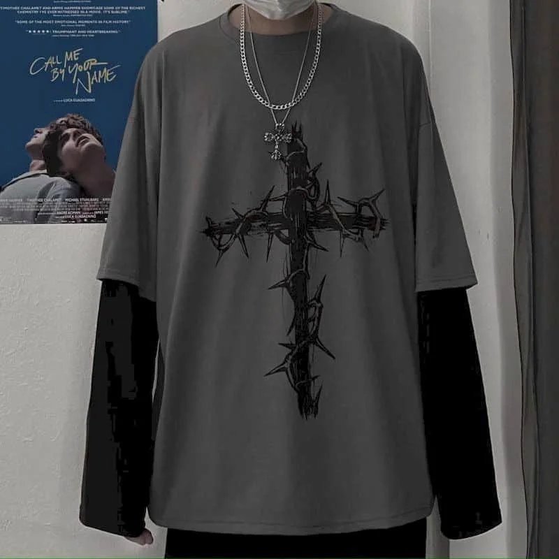 T-shirt for Men Summer Cross of Thorns Suitcase Men's T-shirts Long-sleeved Dark Hip-hop Men's oversize t-shirt Y2k T Shirt Tops T-shirt for Men Summer Cross of Thorns Suitcase Men's T-shirts Long-sleeved Dark Hip-hop Men's oversize t-shirt Y2k T Shirt Tops