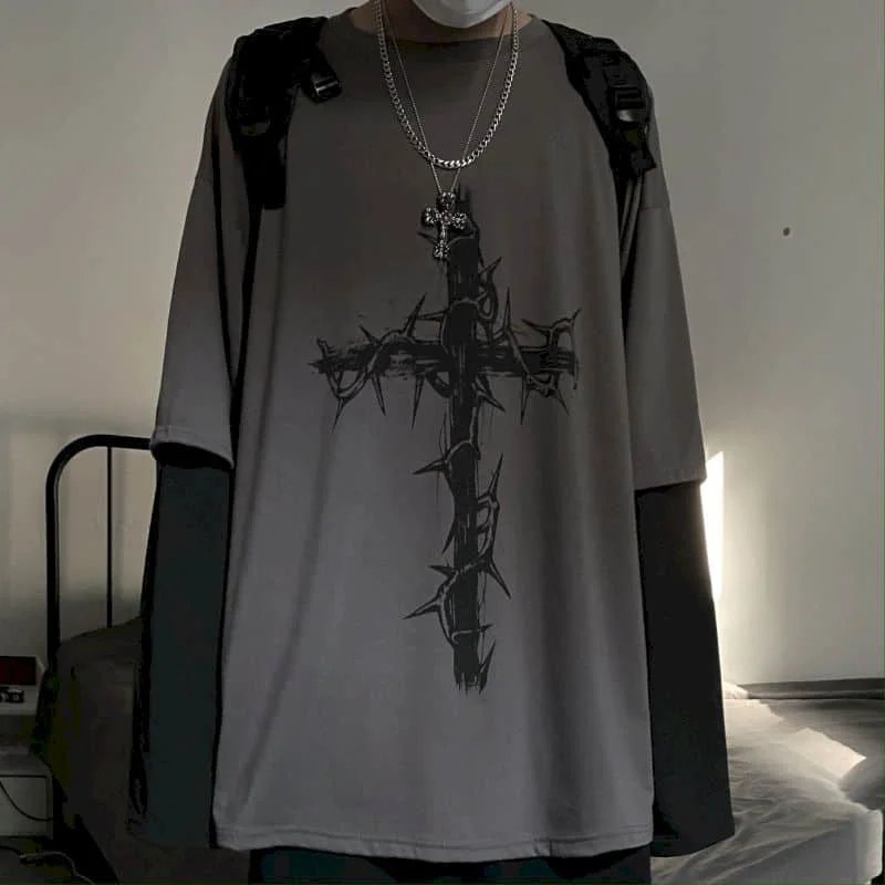 T-shirt for Men Summer Cross of Thorns Suitcase Men's T-shirts Long-sleeved Dark Hip-hop Men's oversize t-shirt Y2k T Shirt Tops T-shirt for Men Summer Cross of Thorns Suitcase Men's T-shirts Long-sleeved Dark Hip-hop Men's oversize t-shirt Y2k T Shirt Tops