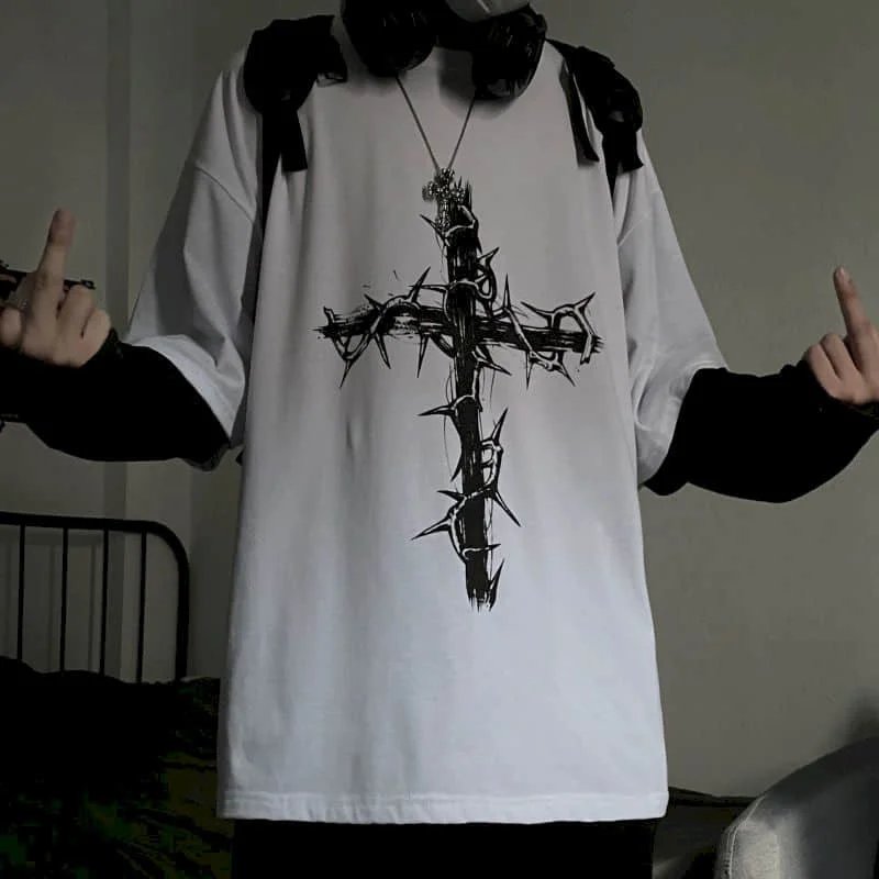 T-shirt for Men Summer Cross of Thorns Suitcase Men's T-shirts Long-sleeved Dark Hip-hop Men's oversize t-shirt Y2k T Shirt Tops T-shirt for Men Summer Cross of Thorns Suitcase Men's T-shirts Long-sleeved Dark Hip-hop Men's oversize t-shirt Y2k T Shirt Tops