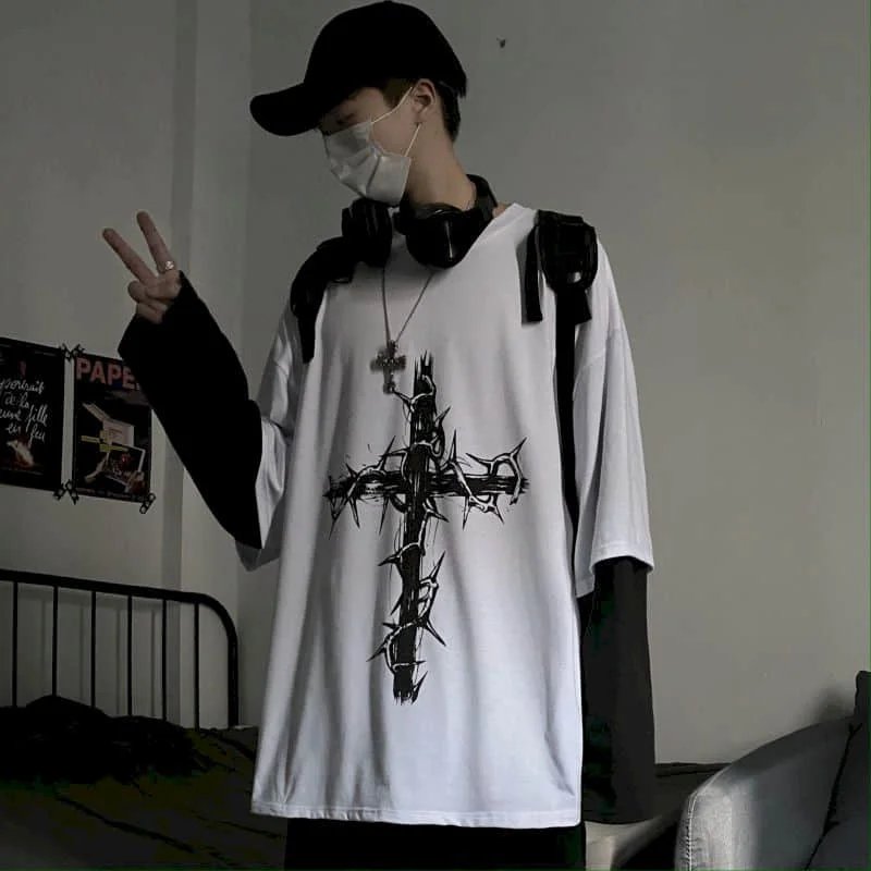 T-shirt for Men Summer Cross of Thorns Suitcase Men's T-shirts Long-sleeved Dark Hip-hop Men's oversize t-shirt Y2k T Shirt Tops T-shirt for Men Summer Cross of Thorns Suitcase Men's T-shirts Long-sleeved Dark Hip-hop Men's oversize t-shirt Y2k T Shirt Tops