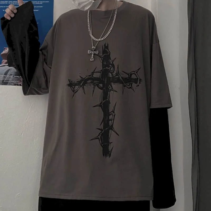 T-shirt for Men Summer Cross of Thorns Suitcase Men's T-shirts Long-sleeved Dark Hip-hop Men's oversize t-shirt Y2k T Shirt Tops T-shirt for Men Summer Cross of Thorns Suitcase Men's T-shirts Long-sleeved Dark Hip-hop Men's oversize t-shirt Y2k T Shirt Tops