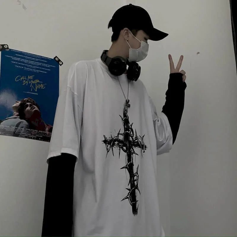 T-shirt for Men Summer Cross of Thorns Suitcase Men's T-shirts Long-sleeved Dark Hip-hop Men's oversize t-shirt Y2k T Shirt Tops T-shirt for Men Summer Cross of Thorns Suitcase Men's T-shirts Long-sleeved Dark Hip-hop Men's oversize t-shirt Y2k T Shirt Tops