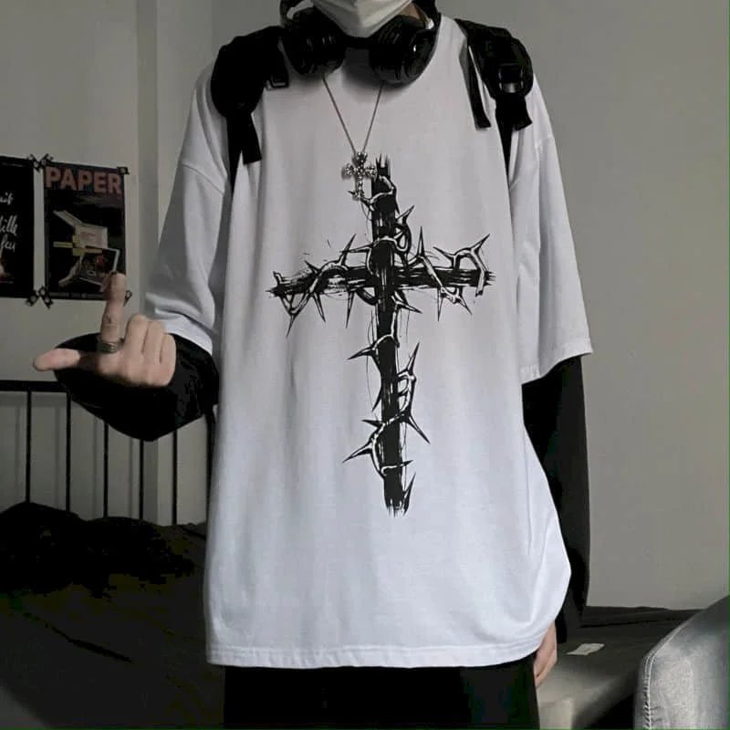 T-shirt for Men Summer Cross of Thorns Suitcase Men's T-shirts Long-sleeved Dark Hip-hop Men's oversize t-shirt Y2k T Shirt Tops T-shirt for Men Summer Cross of Thorns Suitcase Men's T-shirts Long-sleeved Dark Hip-hop Men's oversize t-shirt Y2k T Shirt Tops