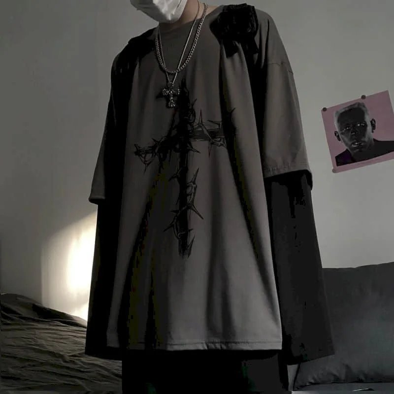 T-shirt for Men Summer Cross of Thorns Suitcase Men's T-shirts Long-sleeved Dark Hip-hop Men's oversize t-shirt Y2k T Shirt Tops T-shirt for Men Summer Cross of Thorns Suitcase Men's T-shirts Long-sleeved Dark Hip-hop Men's oversize t-shirt Y2k T Shirt Tops
