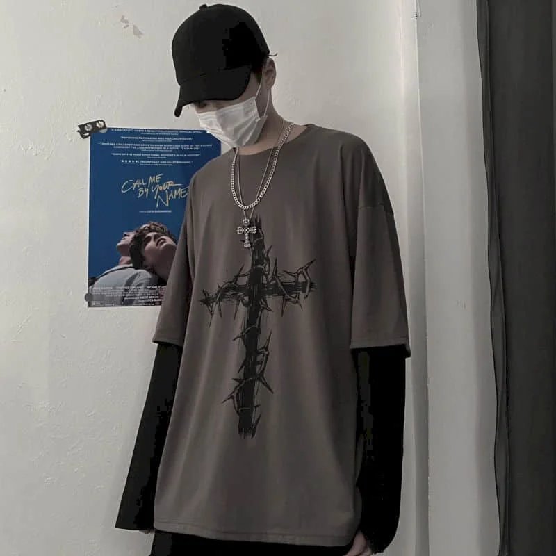 T-shirt for Men Summer Cross of Thorns Suitcase Men's T-shirts Long-sleeved Dark Hip-hop Men's oversize t-shirt Y2k T Shirt Tops T-shirt for Men Summer Cross of Thorns Suitcase Men's T-shirts Long-sleeved Dark Hip-hop Men's oversize t-shirt Y2k T Shirt Tops