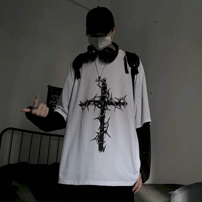 T-shirt for Men Summer Cross of Thorns Suitcase Men's T-shirts Long-sleeved Dark Hip-hop Men's oversize t-shirt Y2k T Shirt Tops T-shirt for Men Summer Cross of Thorns Suitcase Men's T-shirts Long-sleeved Dark Hip-hop Men's oversize t-shirt Y2k T Shirt Tops