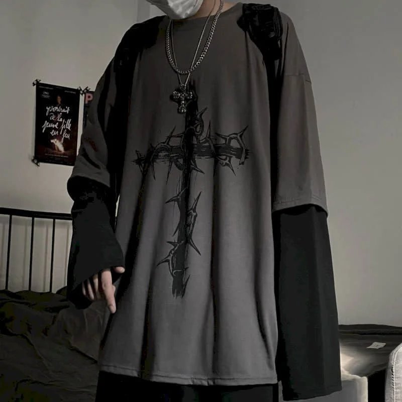 T-shirt for Men Summer Cross of Thorns Suitcase Men's T-shirts Long-sleeved Dark Hip-hop Men's oversize t-shirt Y2k T Shirt Tops T-shirt for Men Summer Cross of Thorns Suitcase Men's T-shirts Long-sleeved Dark Hip-hop Men's oversize t-shirt Y2k T Shirt Tops