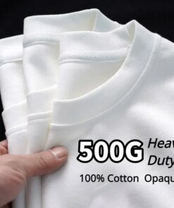 Black White GSM 500g Heavy-duty Pure Cotton T-shirt Thickened Threaded Round Neck Short Sleeves Three Needle Half Sleeve Tees