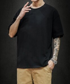 Alternative view of New Summer Men's T Shirt Fashion Solid T Shirt Mens Oversized Hip Hop Short Sleeve Casual Cotton Mens Streetwear Top Tees