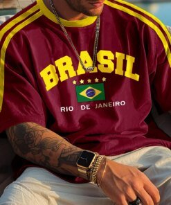 Alternative view of New Men Five-star Brasil 3D Printed T-shirt Male Casual Short Sleeve O-Neck Tees Fashion Retro Mesh Jersey Oversized Clothing
