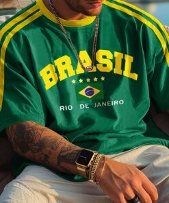 New Men Five-star Brasil 3D Printed T-shirt Male Casual Short Sleeve O-Neck Tees Fashion Retro Mesh Jersey Oversized Clothing