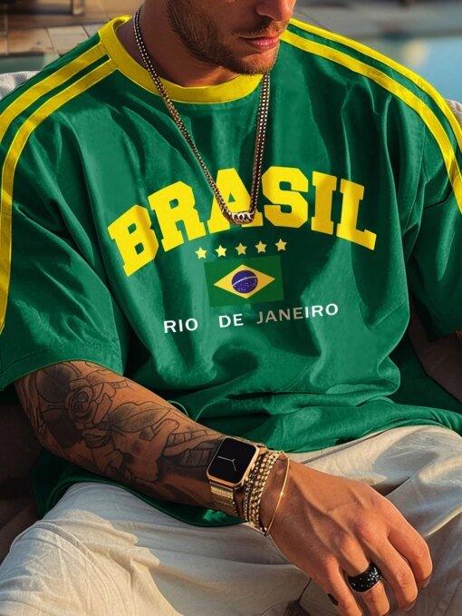 New Men Five-star Brasil 3D Printed T-shirt Male Casual Short Sleeve O-Neck Tees Fashion Retro Mesh Jersey Oversized Clothing
