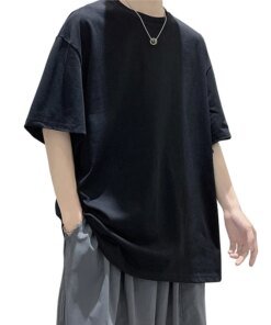 Oversized Summer Short Sleeve Men's T Shirt New Fashion Solid Loose O-Neck T Shirts Mens Cotton Hip Hop Streetwear Top Tees 5XL