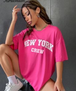 Alternative view of Hirsionsan Oversized Letter Graphic T-shirt Women 2023 Summer Soft O-neck Short Sleeve Tees Female Casual Loose Higt Street Top