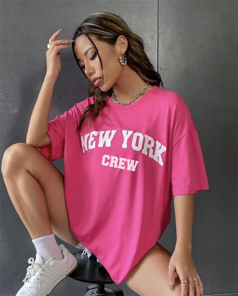 Hirsionsan Oversized Letter Graphic T-shirt Women 2023 Summer Soft O-neck Short Sleeve Tees Female Casual Loose Higt Street Top