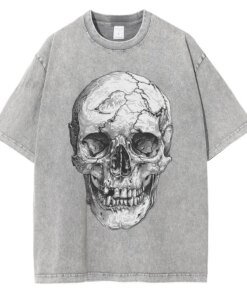 Alternative view of Heavyweight Pure Cotton Washed T Shirt Large Skull Printed Graphic T Shirts Drop Shoulder Vintage Oversized T Shirt