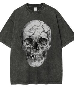 Heavyweight Pure Cotton Washed T Shirt Large Skull Printed Graphic T Shirts Drop Shoulder Vintage Oversized T Shirt