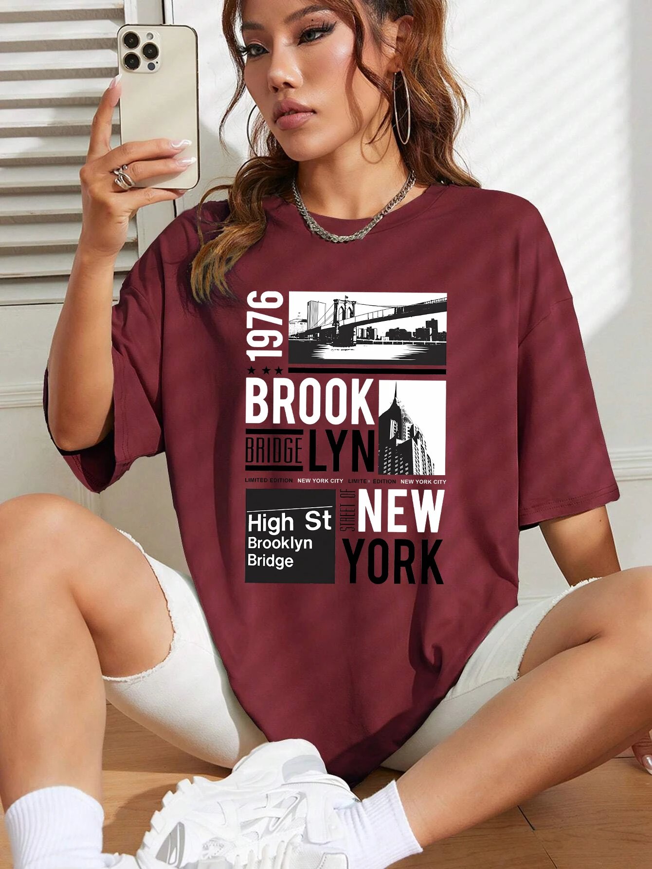 New York Brooklyn 1976 Printing Women T-Shirt Creativity Casual Tee Shirts Street Hip Hop Short Sleeve Basic All-Match Tshirts New York Brooklyn 1976 Printing Women T-Shirt Creativity Casual Tee Shirts Street Hip Hop Short Sleeve Basic All-Match Tshirts