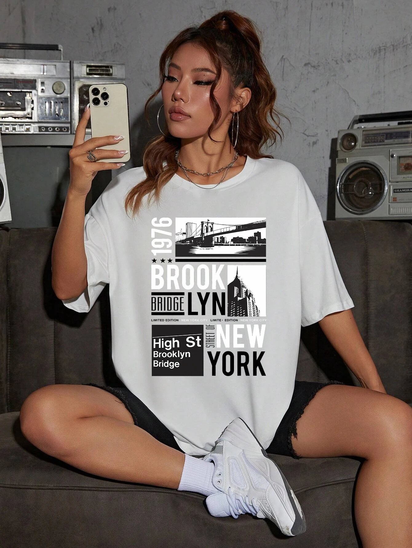 New York Brooklyn 1976 Printing Women T-Shirt Creativity Casual Tee Shirts Street Hip Hop Short Sleeve Basic All-Match Tshirts New York Brooklyn 1976 Printing Women T-Shirt Creativity Casual Tee Shirts Street Hip Hop Short Sleeve Basic All-Match Tshirts