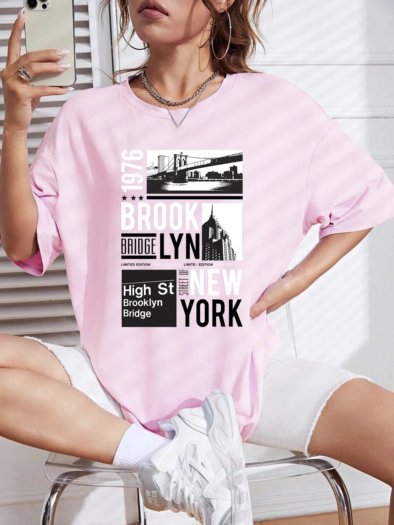 New York Brooklyn 1976 Printing Women T-Shirt Creativity Casual Tee Shirts Street Hip Hop Short Sleeve Basic All-Match Tshirts New York Brooklyn 1976 Printing Women T-Shirt Creativity Casual Tee Shirts Street Hip Hop Short Sleeve Basic All-Match Tshirts