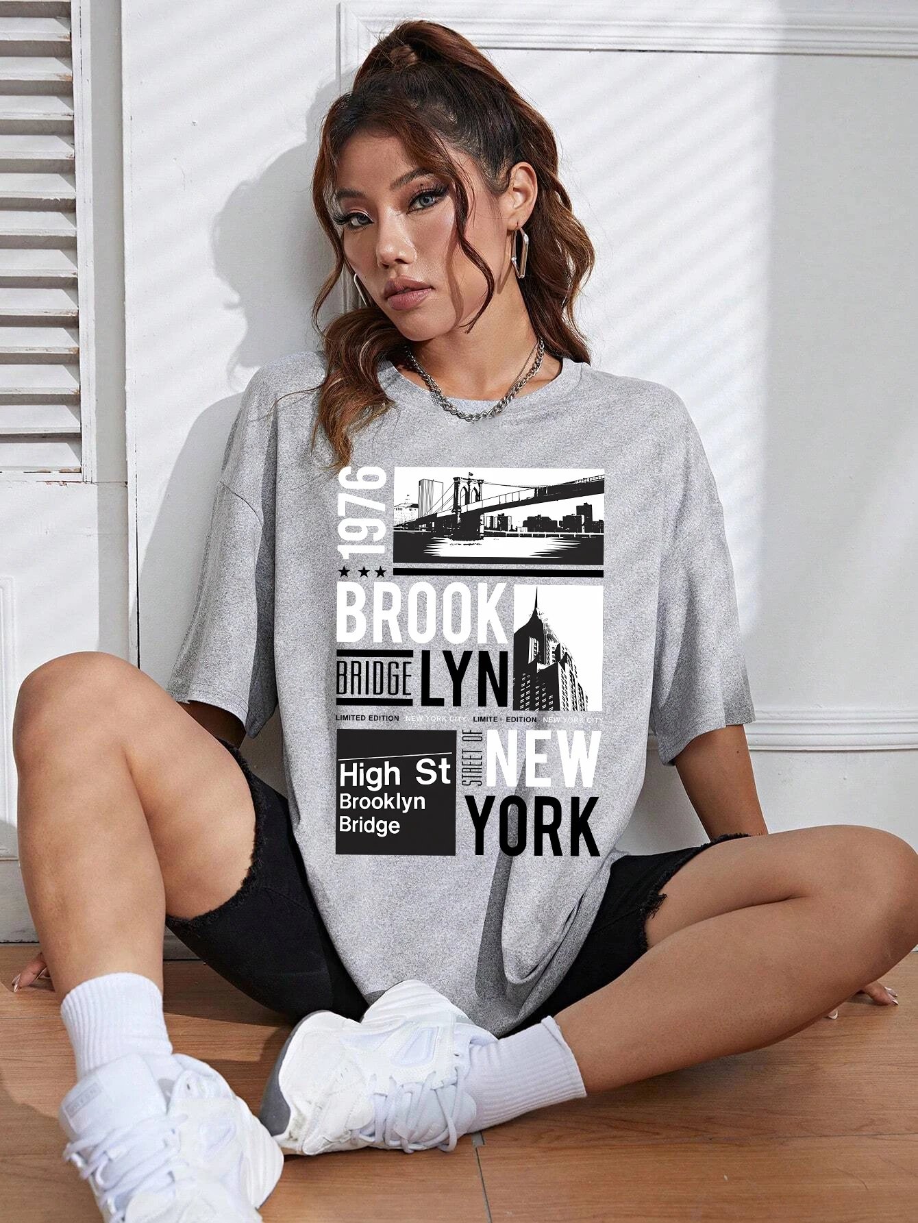 New York Brooklyn 1976 Printing Women T-Shirt Creativity Casual Tee Shirts Street Hip Hop Short Sleeve Basic All-Match Tshirts New York Brooklyn 1976 Printing Women T-Shirt Creativity Casual Tee Shirts Street Hip Hop Short Sleeve Basic All-Match Tshirts