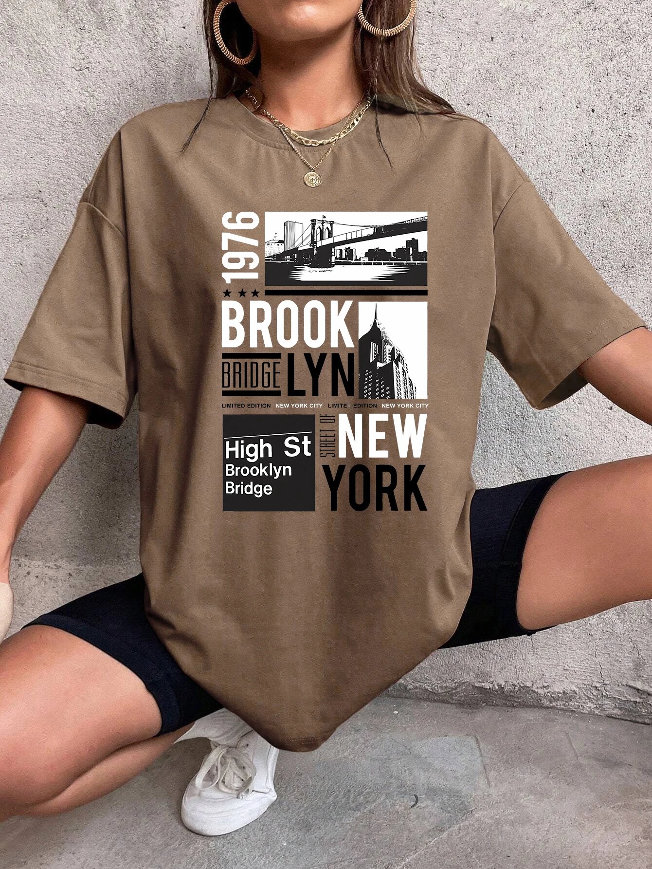 New York Brooklyn 1976 Printing Women T-Shirt Creativity Casual Tee Shirts Street Hip Hop Short Sleeve Basic All-Match Tshirts New York Brooklyn 1976 Printing Women T-Shirt Creativity Casual Tee Shirts Street Hip Hop Short Sleeve Basic All-Match Tshirts