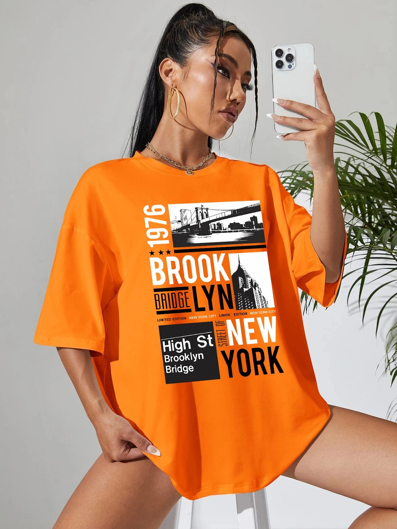 New York Brooklyn 1976 Printing Women T-Shirt Creativity Casual Tee Shirts Street Hip Hop Short Sleeve Basic All-Match Tshirts New York Brooklyn 1976 Printing Women T-Shirt Creativity Casual Tee Shirts Street Hip Hop Short Sleeve Basic All-Match Tshirts