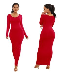 Alternative view of HOT SALES!!! Spring Autumn Sexy Long Dress Women Long Sleeve Round Neck Bodycon Maxi Dress evening party Dress