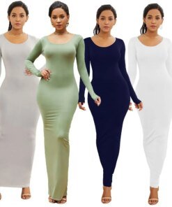 HOT SALES!!! Spring Autumn Sexy Long Dress Women Long Sleeve Round Neck Bodycon Maxi Dress evening party Dress