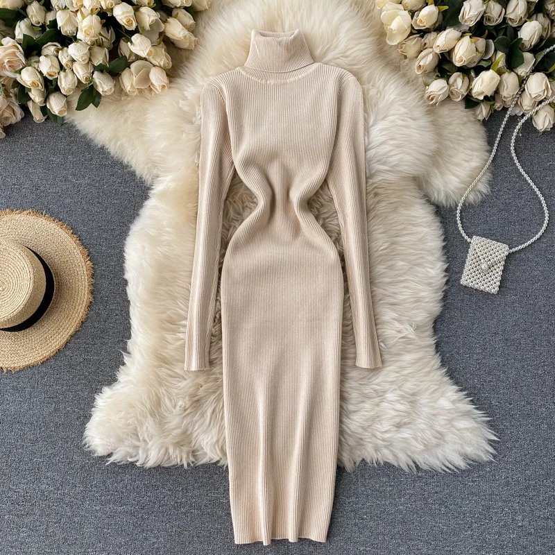 Dresses for Women 2022 Sexy Turtleneck Knitted Bodycon Dress Women Autumn Winter Long Sleeve Sweater Dress Dresses for Women 2022 Sexy Turtleneck Knitted Bodycon Dress Women Autumn Winter Long Sleeve Sweater Dress