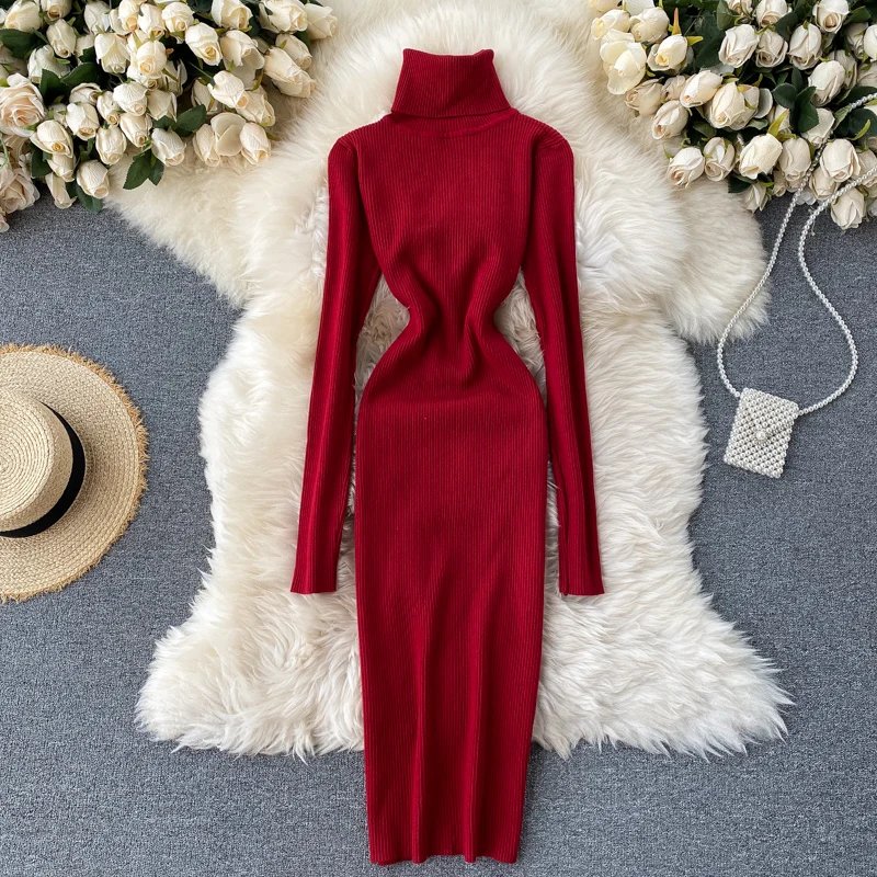 Dresses for Women 2022 Sexy Turtleneck Knitted Bodycon Dress Women Autumn Winter Long Sleeve Sweater Dress Dresses for Women 2022 Sexy Turtleneck Knitted Bodycon Dress Women Autumn Winter Long Sleeve Sweater Dress