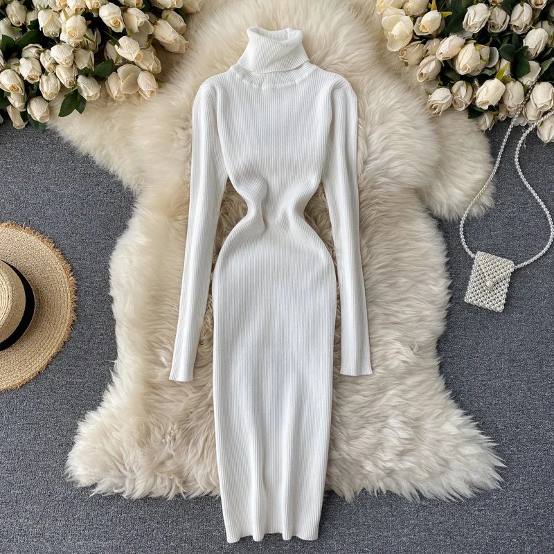 Dresses for Women 2022 Sexy Turtleneck Knitted Bodycon Dress Women Autumn Winter Long Sleeve Sweater Dress Dresses for Women 2022 Sexy Turtleneck Knitted Bodycon Dress Women Autumn Winter Long Sleeve Sweater Dress
