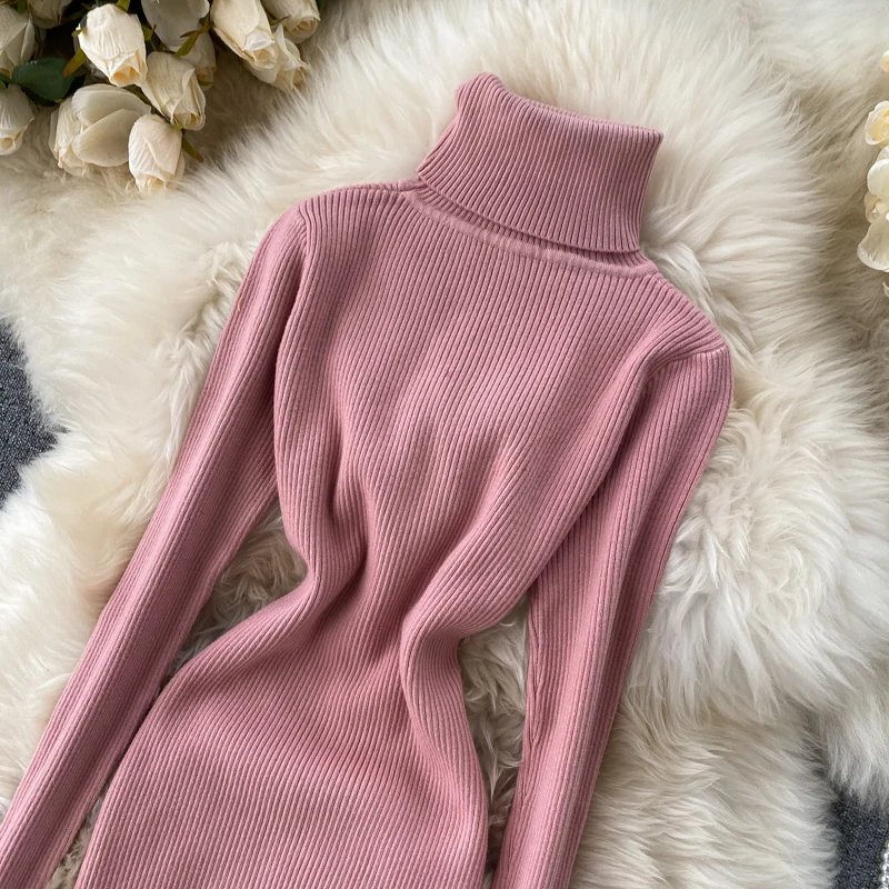 Dresses for Women 2022 Sexy Turtleneck Knitted Bodycon Dress Women Autumn Winter Long Sleeve Sweater Dress Dresses for Women 2022 Sexy Turtleneck Knitted Bodycon Dress Women Autumn Winter Long Sleeve Sweater Dress