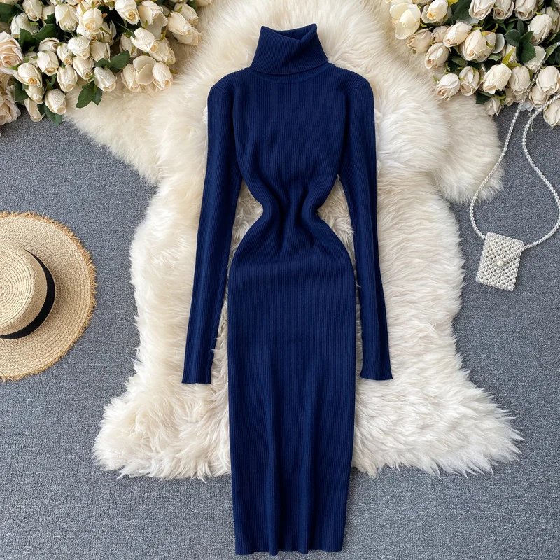 Dresses for Women 2022 Sexy Turtleneck Knitted Bodycon Dress Women Autumn Winter Long Sleeve Sweater Dress Dresses for Women 2022 Sexy Turtleneck Knitted Bodycon Dress Women Autumn Winter Long Sleeve Sweater Dress