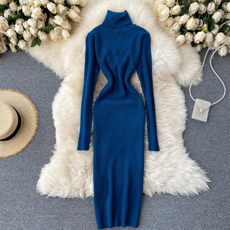Dresses for Women 2022 Sexy Turtleneck Knitted Bodycon Dress Women Autumn Winter Long Sleeve Sweater Dress Dresses for Women 2022 Sexy Turtleneck Knitted Bodycon Dress Women Autumn Winter Long Sleeve Sweater Dress