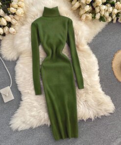 Dresses for Women 2022 Sexy Turtleneck Knitted Bodycon Dress Women Autumn Winter Long Sleeve Sweater Dress