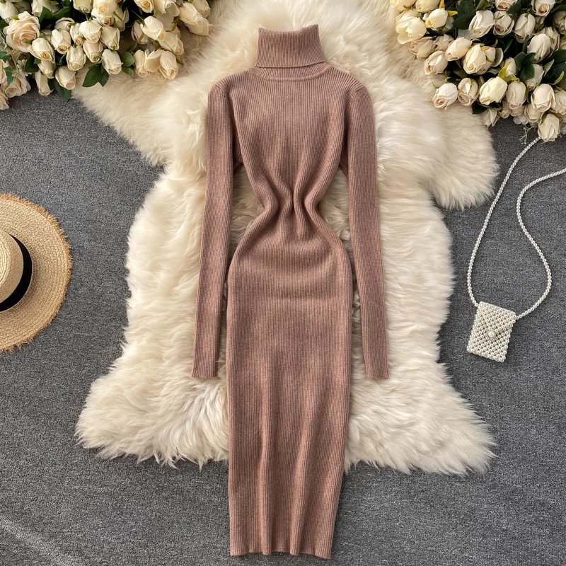 Dresses for Women 2022 Sexy Turtleneck Knitted Bodycon Dress Women Autumn Winter Long Sleeve Sweater Dress Dresses for Women 2022 Sexy Turtleneck Knitted Bodycon Dress Women Autumn Winter Long Sleeve Sweater Dress