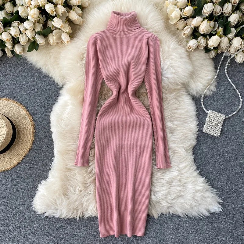 Dresses for Women 2022 Sexy Turtleneck Knitted Bodycon Dress Women Autumn Winter Long Sleeve Sweater Dress Dresses for Women 2022 Sexy Turtleneck Knitted Bodycon Dress Women Autumn Winter Long Sleeve Sweater Dress