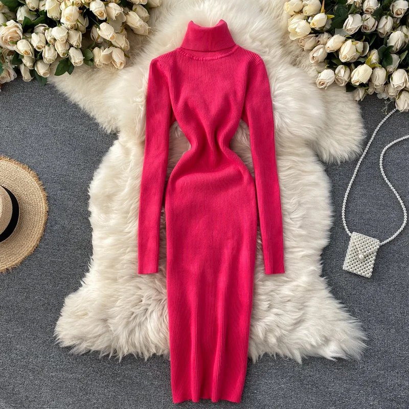 Dresses for Women 2022 Sexy Turtleneck Knitted Bodycon Dress Women Autumn Winter Long Sleeve Sweater Dress Dresses for Women 2022 Sexy Turtleneck Knitted Bodycon Dress Women Autumn Winter Long Sleeve Sweater Dress