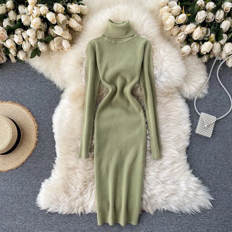 Dresses for Women 2022 Sexy Turtleneck Knitted Bodycon Dress Women Autumn Winter Long Sleeve Sweater Dress Dresses for Women 2022 Sexy Turtleneck Knitted Bodycon Dress Women Autumn Winter Long Sleeve Sweater Dress