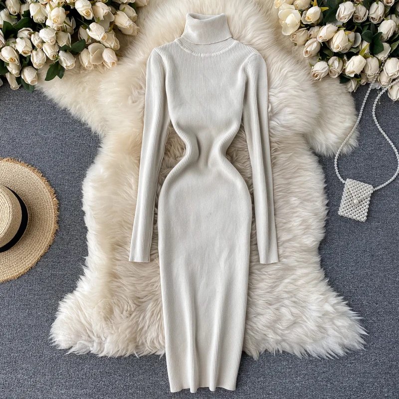 Dresses for Women 2022 Sexy Turtleneck Knitted Bodycon Dress Women Autumn Winter Long Sleeve Sweater Dress Dresses for Women 2022 Sexy Turtleneck Knitted Bodycon Dress Women Autumn Winter Long Sleeve Sweater Dress