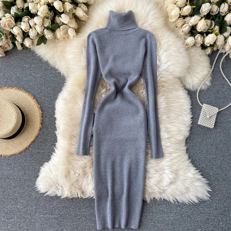 Dresses for Women 2022 Sexy Turtleneck Knitted Bodycon Dress Women Autumn Winter Long Sleeve Sweater Dress Dresses for Women 2022 Sexy Turtleneck Knitted Bodycon Dress Women Autumn Winter Long Sleeve Sweater Dress
