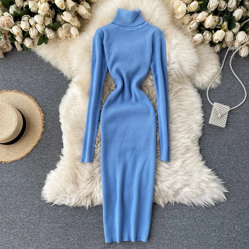 Dresses for Women 2022 Sexy Turtleneck Knitted Bodycon Dress Women Autumn Winter Long Sleeve Sweater Dress Dresses for Women 2022 Sexy Turtleneck Knitted Bodycon Dress Women Autumn Winter Long Sleeve Sweater Dress