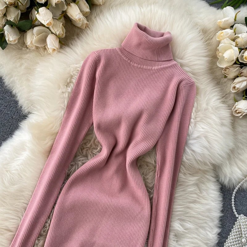 Dresses for Women 2022 Sexy Turtleneck Knitted Bodycon Dress Women Autumn Winter Long Sleeve Sweater Dress Dresses for Women 2022 Sexy Turtleneck Knitted Bodycon Dress Women Autumn Winter Long Sleeve Sweater Dress