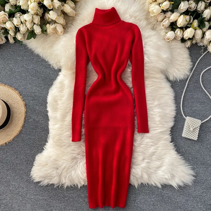 Dresses for Women 2022 Sexy Turtleneck Knitted Bodycon Dress Women Autumn Winter Long Sleeve Sweater Dress Dresses for Women 2022 Sexy Turtleneck Knitted Bodycon Dress Women Autumn Winter Long Sleeve Sweater Dress