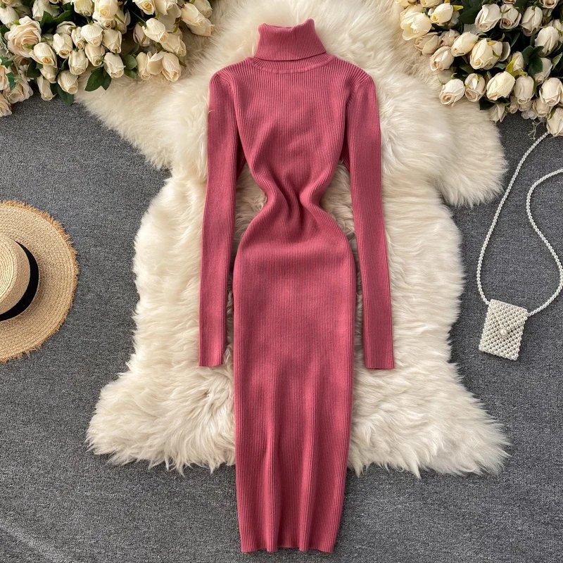 Dresses for Women 2022 Sexy Turtleneck Knitted Bodycon Dress Women Autumn Winter Long Sleeve Sweater Dress Dresses for Women 2022 Sexy Turtleneck Knitted Bodycon Dress Women Autumn Winter Long Sleeve Sweater Dress