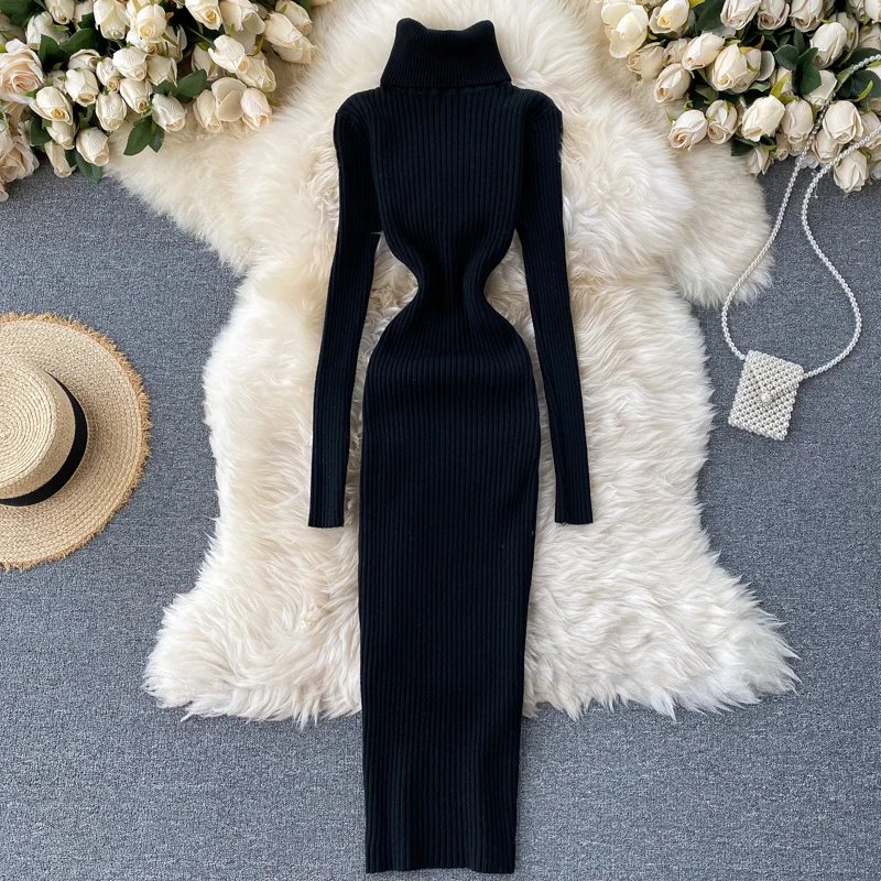Dresses for Women 2022 Sexy Turtleneck Knitted Bodycon Dress Women Autumn Winter Long Sleeve Sweater Dress Dresses for Women 2022 Sexy Turtleneck Knitted Bodycon Dress Women Autumn Winter Long Sleeve Sweater Dress